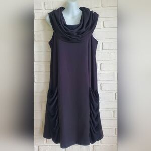 NWT Chalet Black Drape Cowl Neck Modal Dress Tunic Deep Slouch Pockets Boho Med